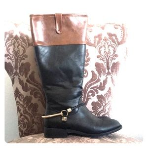 Two tone, knee high riding boots